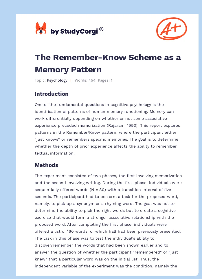 The Remember-Know Scheme as a Memory Pattern. Page 1
