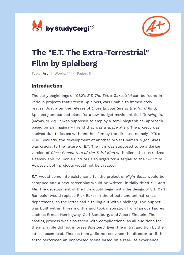 The "E.T. The Extra-Terrestrial" Film by Spielberg. Page 1