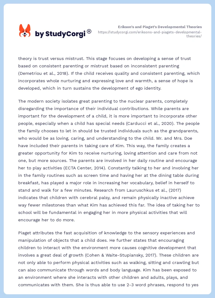 Erikson’s and Piaget’s Developmental Theories. Page 2