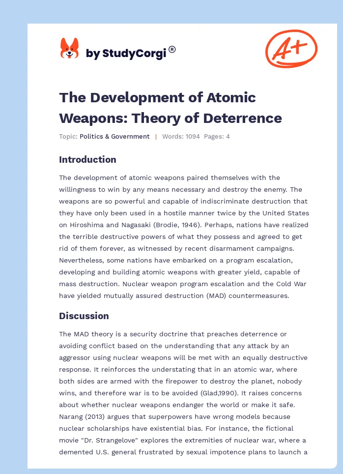 The Development of Atomic Weapons: Theory of Deterrence. Page 1