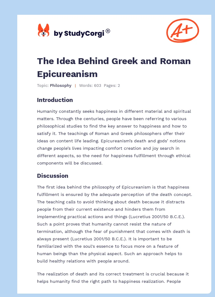 The Idea Behind Greek and Roman Epicureanism. Page 1