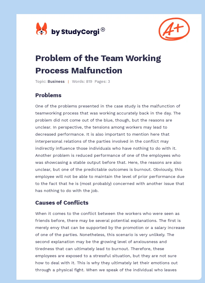 Problem of the Team Working Process Malfunction. Page 1