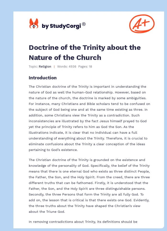 Doctrine of the Trinity about the Nature of the Church. Page 1