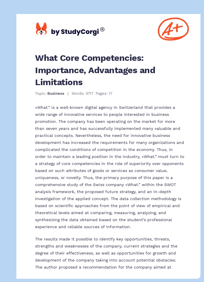 What Core Competencies: Importance, Advantages and Limitations. Page 1