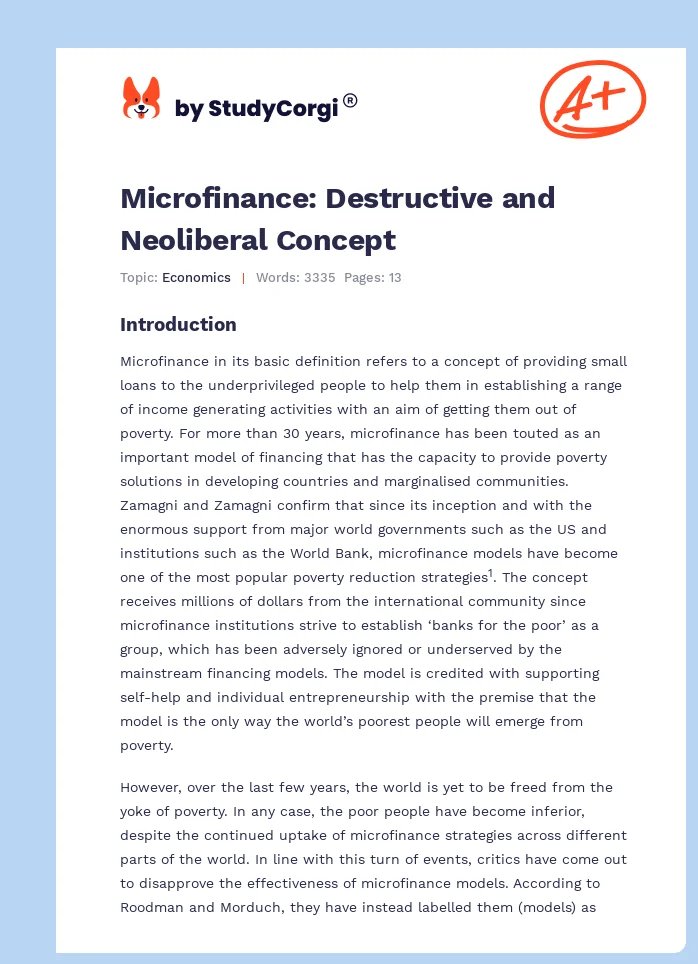 Microfinance: Destructive and Neoliberal Concept. Page 1