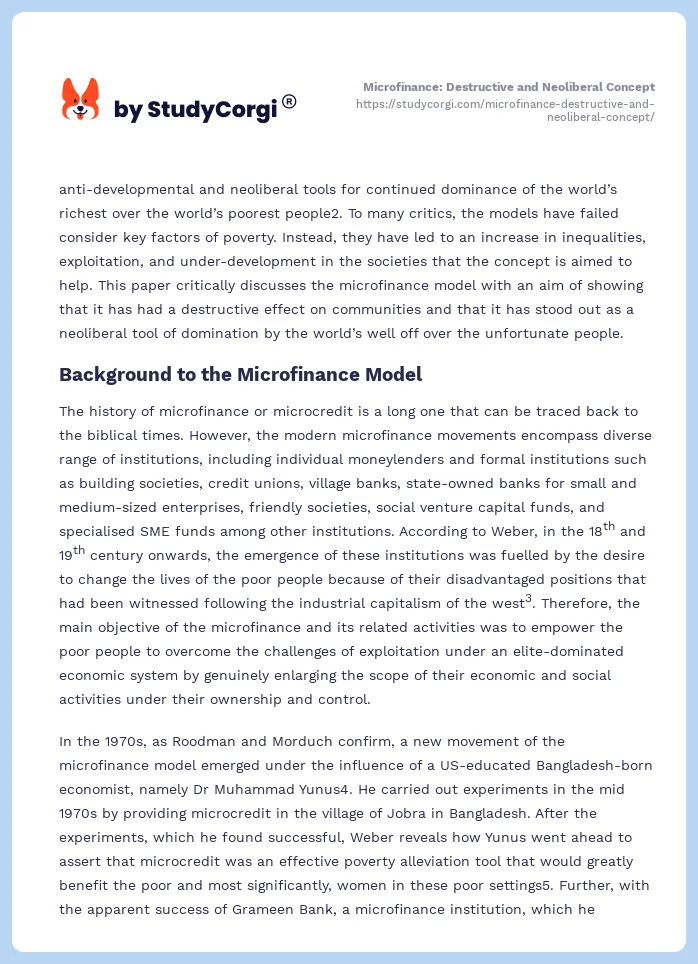 Microfinance: Destructive and Neoliberal Concept. Page 2