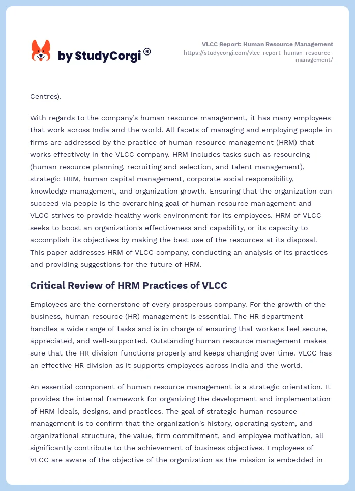 VLCC Report: Human Resource Management. Page 2