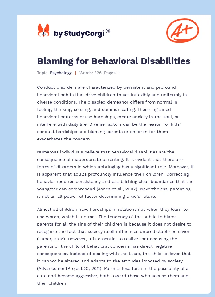Blaming for Behavioral Disabilities. Page 1