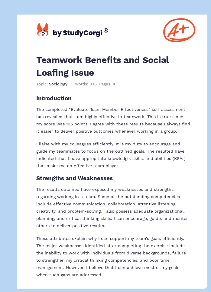 Teamwork Benefits and Social Loafing Issue. Page 1