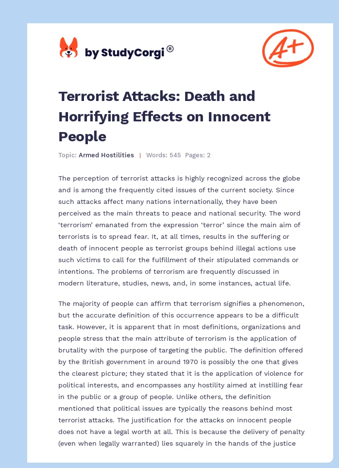 Terrorist Attacks: Death and Horrifying Effects on Innocent People. Page 1