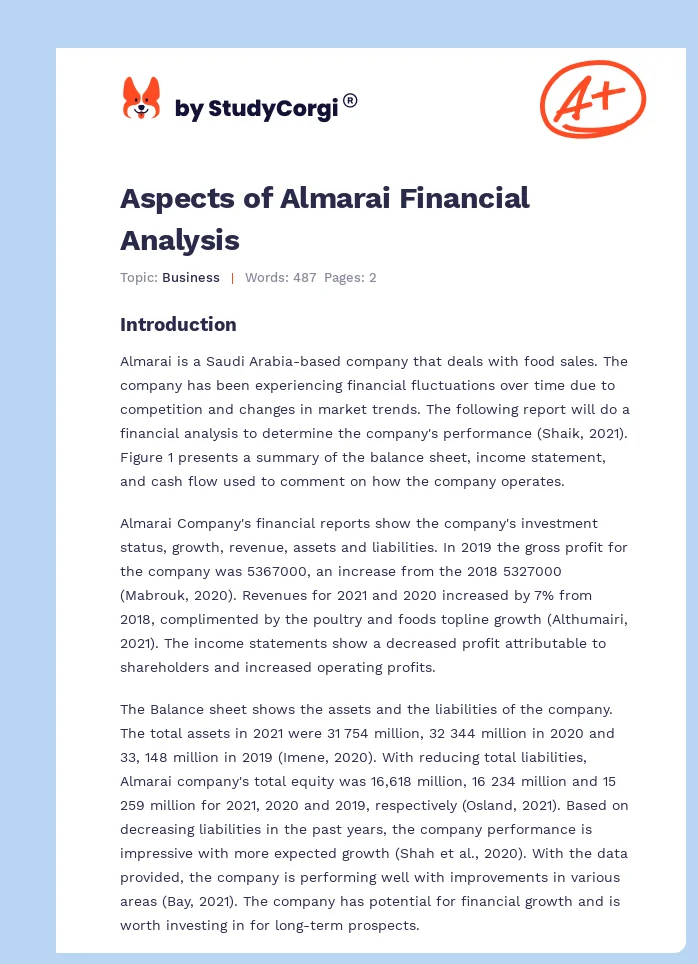 Aspects of Almarai Financial Analysis. Page 1