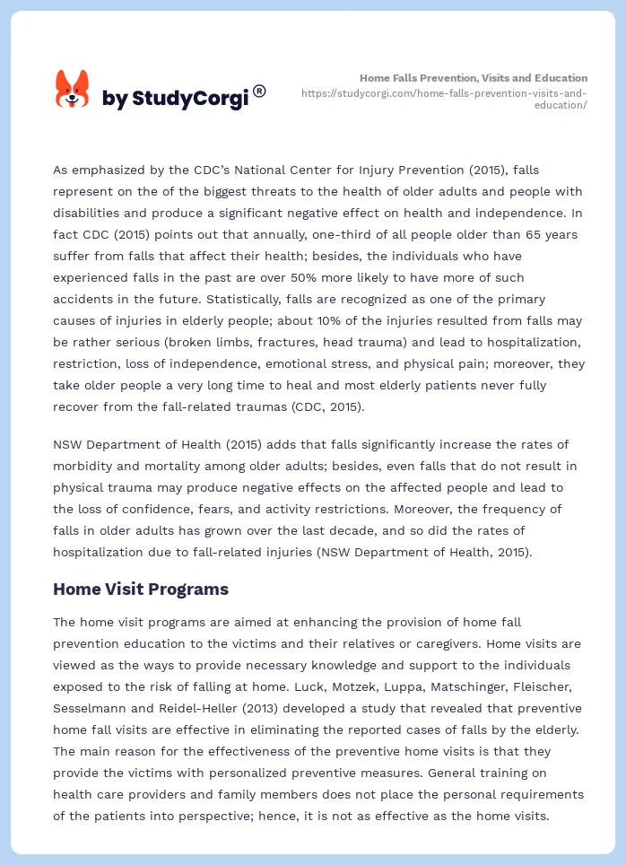 Home Falls Prevention, Visits and Education. Page 2