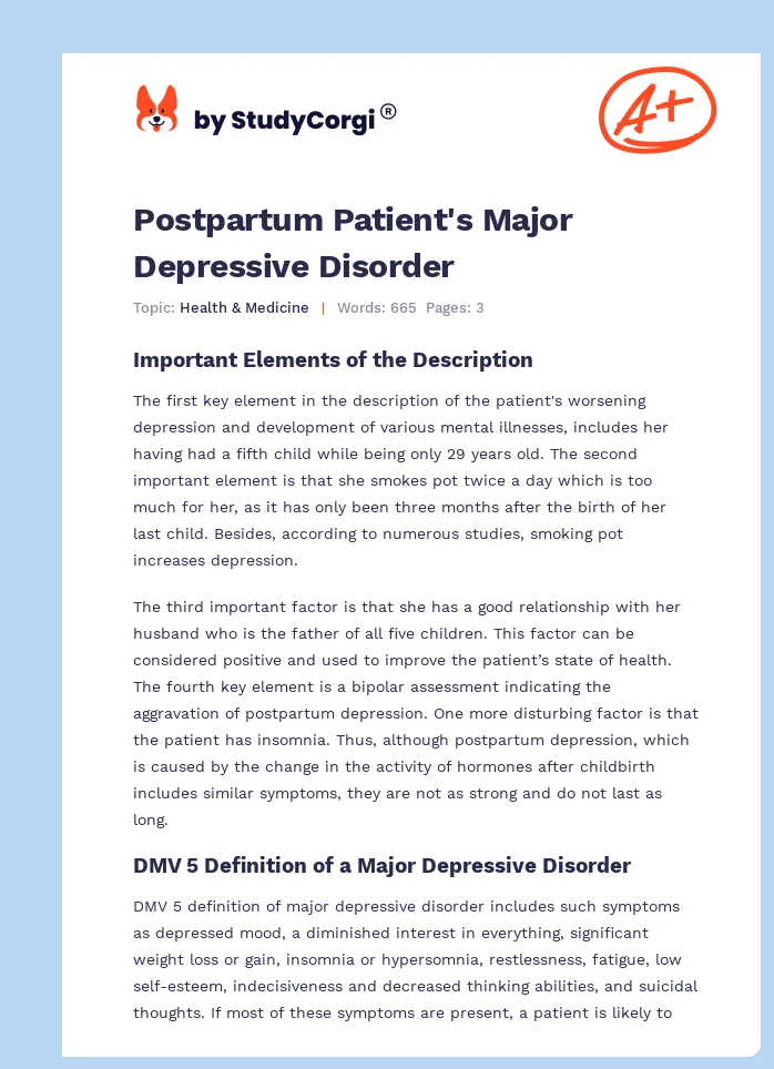 Postpartum Patient's Major Depressive Disorder. Page 1