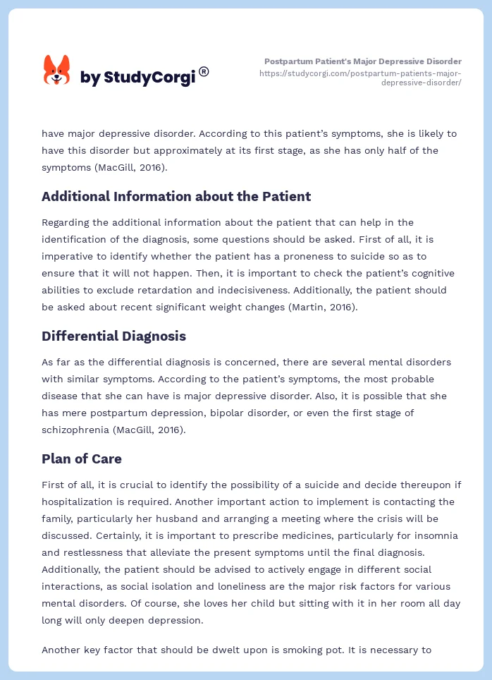 Postpartum Patient's Major Depressive Disorder. Page 2