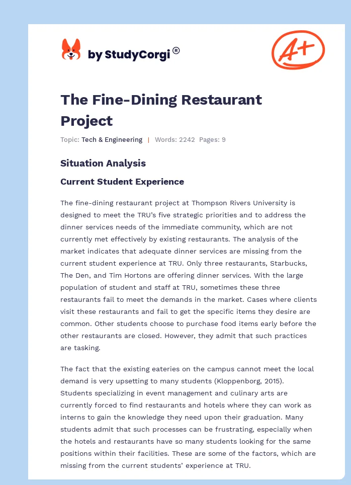 The Fine-Dining Restaurant Project. Page 1