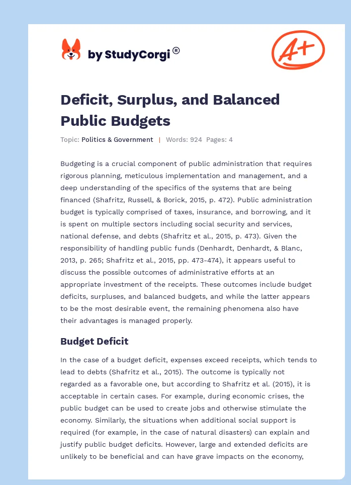 Deficit, Surplus, and Balanced Public Budgets. Page 1