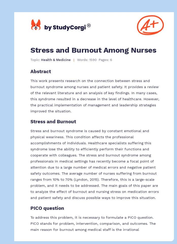 Stress and Burnout Among Nurses. Page 1