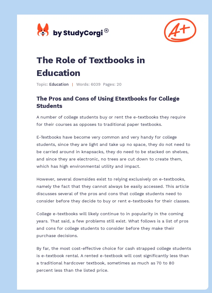 The Role of Textbooks in Education. Page 1