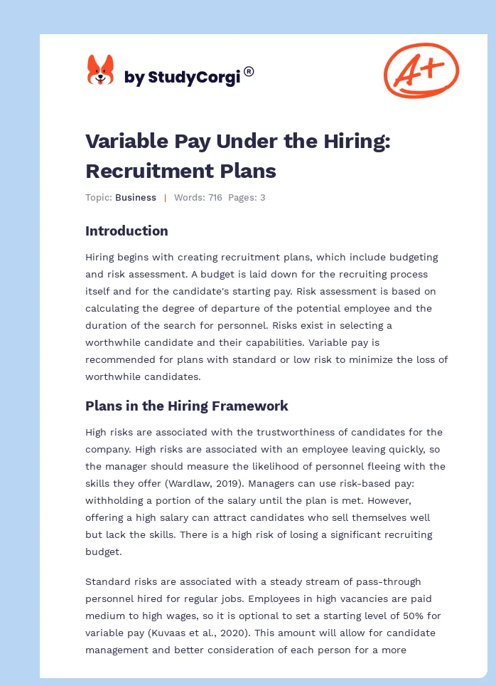 Variable Pay Under the Hiring: Recruitment Plans. Page 1