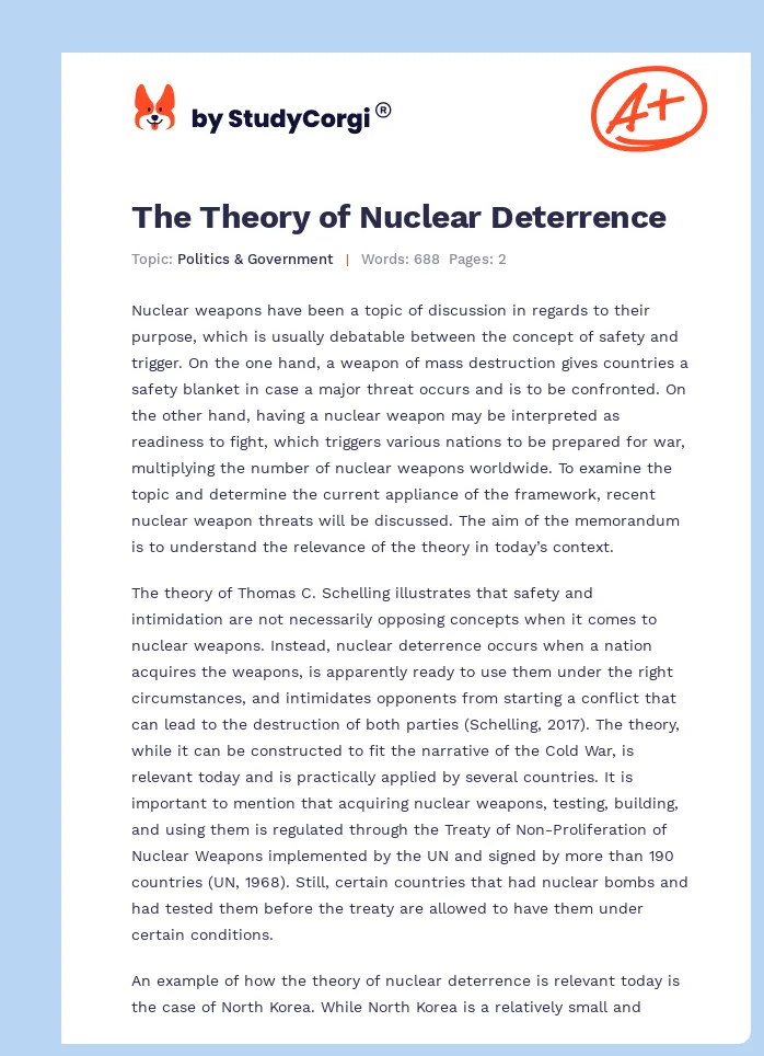 The Theory of Nuclear Deterrence. Page 1