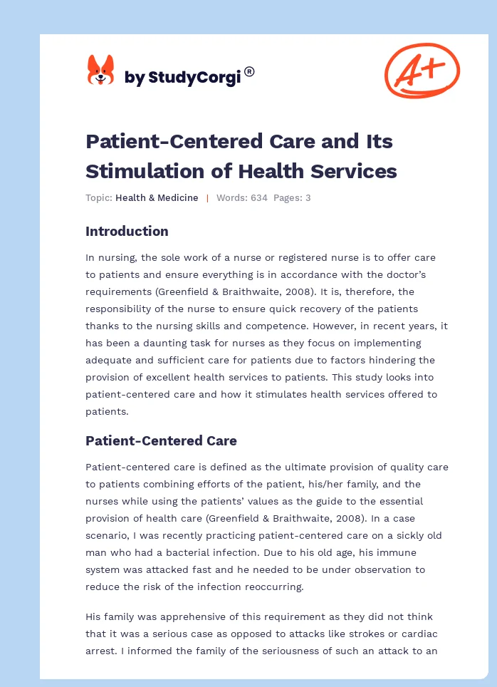 Patient-Centered Care and Its Stimulation of Health Services. Page 1