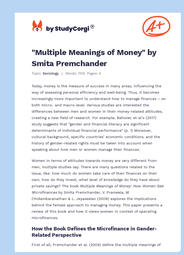 "Multiple Meanings of Money" by Smita Premchander. Page 1