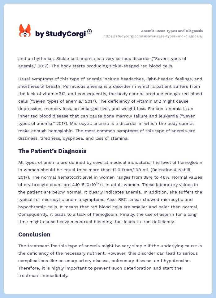 Anemia Case: Types and Diagnosis. Page 2