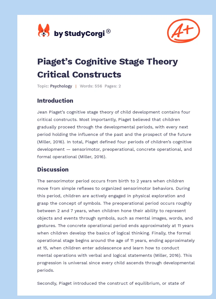Piaget’s Cognitive Stage Theory Critical Constructs. Page 1