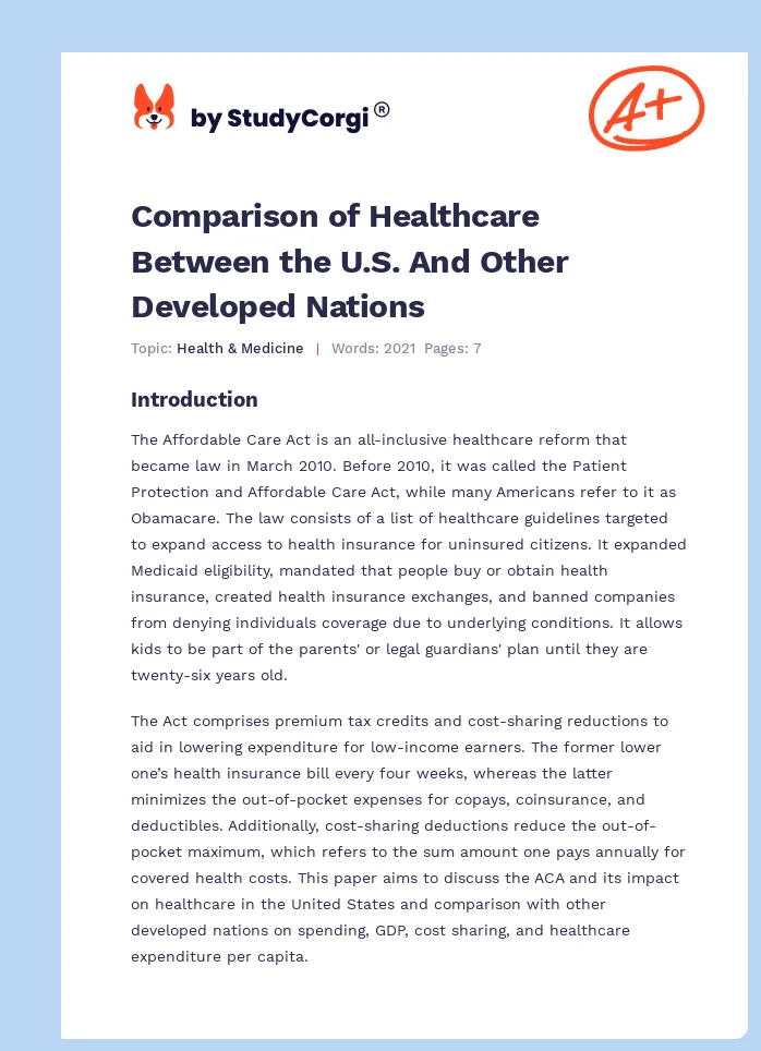 Comparison of Healthcare Between the U.S. and Other Developed Nations. Page 1
