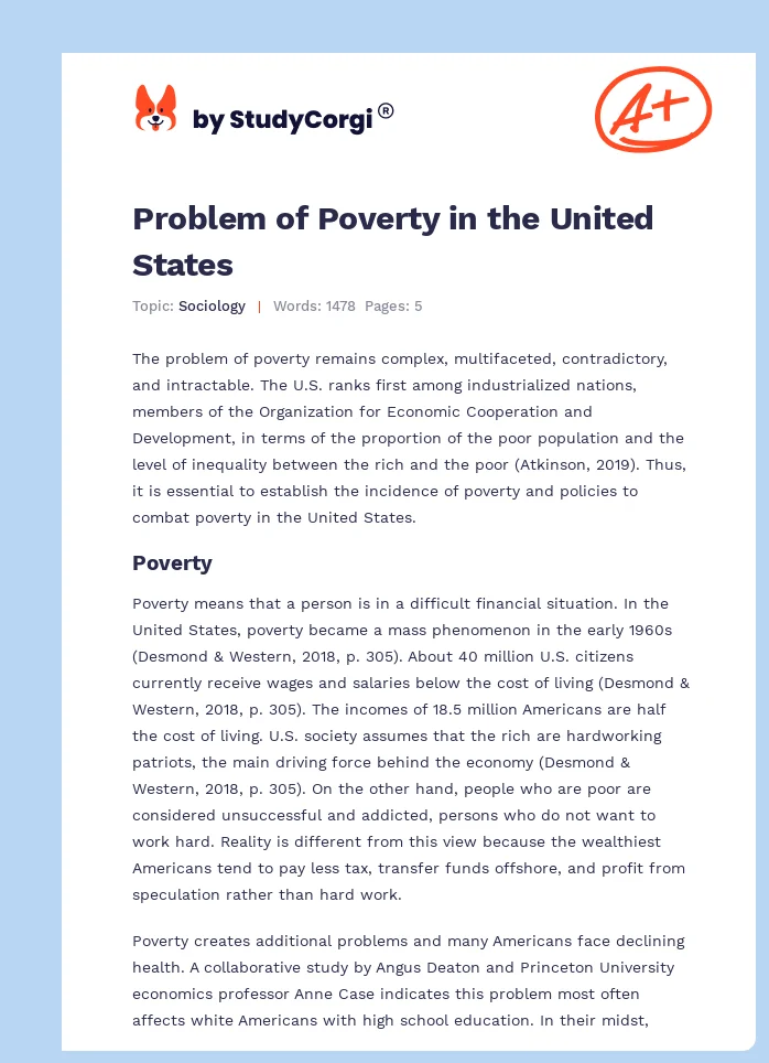 Problem of Poverty in the United States. Page 1