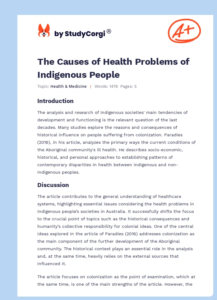 The Causes of Health Problems of Indigenous People. Page 1