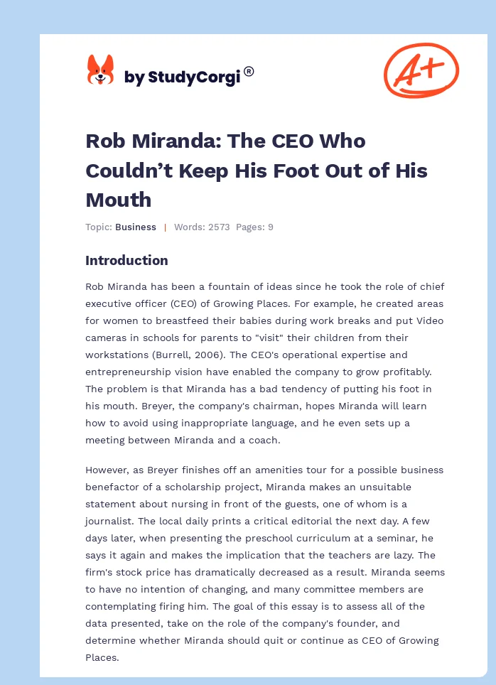Rob Miranda: The CEO Who Couldn’t Keep His Foot Out of His Mouth. Page 1