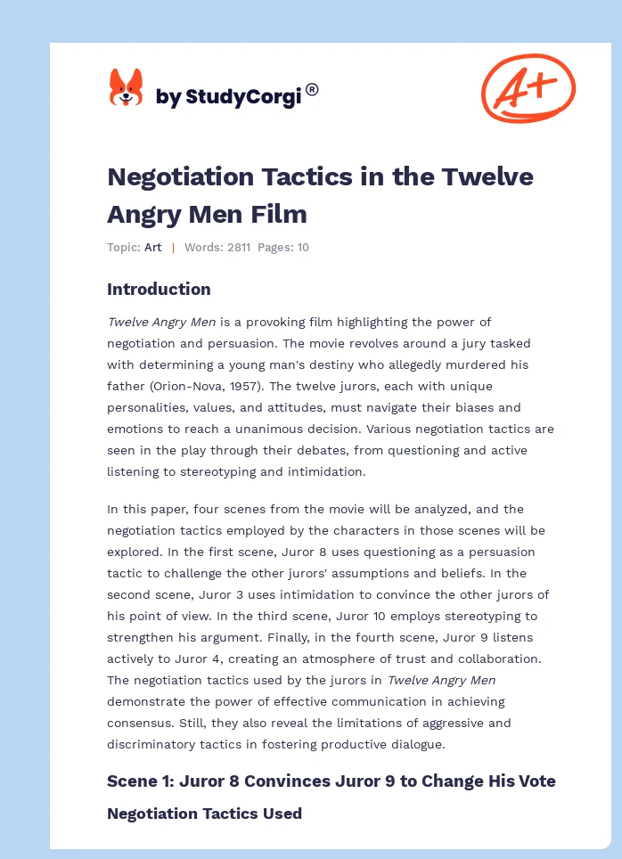 Negotiation Tactics in the Twelve Angry Men Film. Page 1