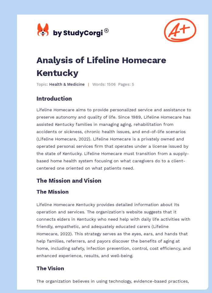 Analysis of Lifeline Homecare Kentucky. Page 1