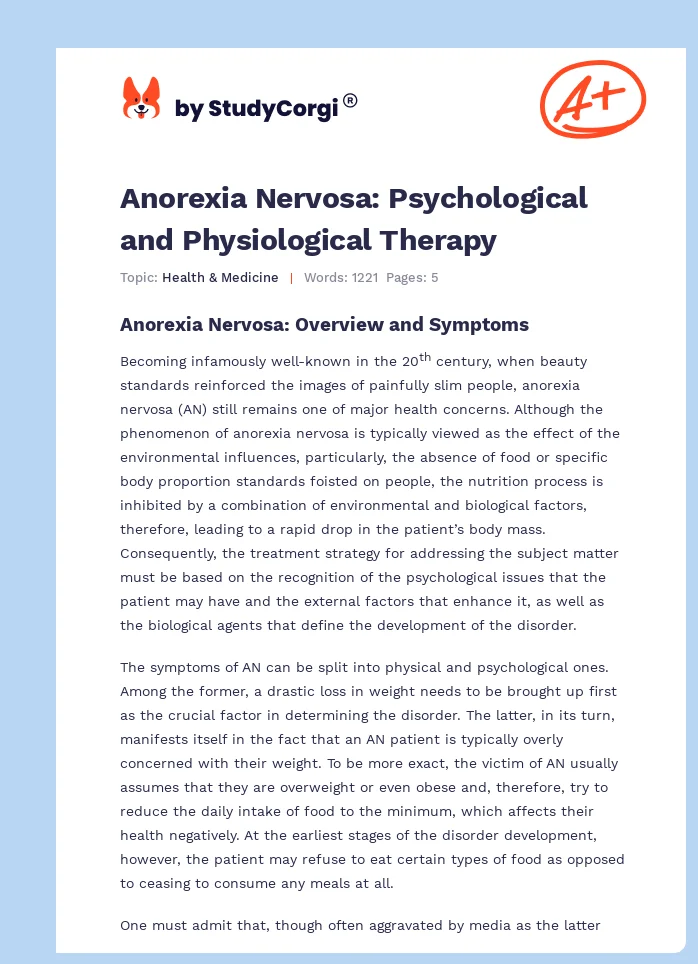 Anorexia Nervosa: Psychological and Physiological Therapy. Page 1
