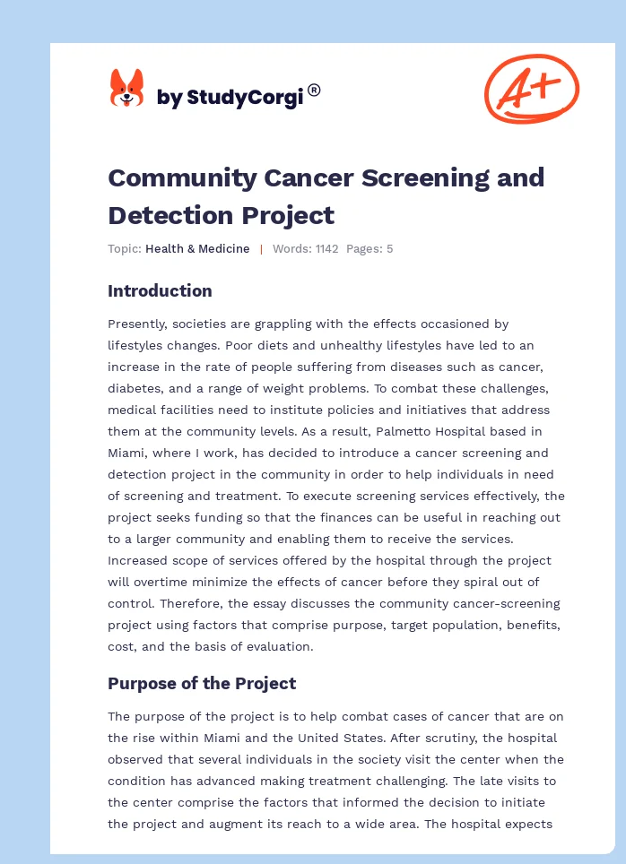 Community Cancer Screening and Detection Project. Page 1