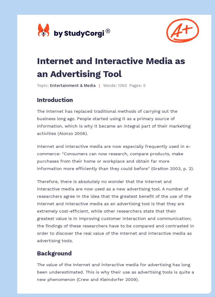 Internet and Interactive Media as an Advertising Tool. Page 1