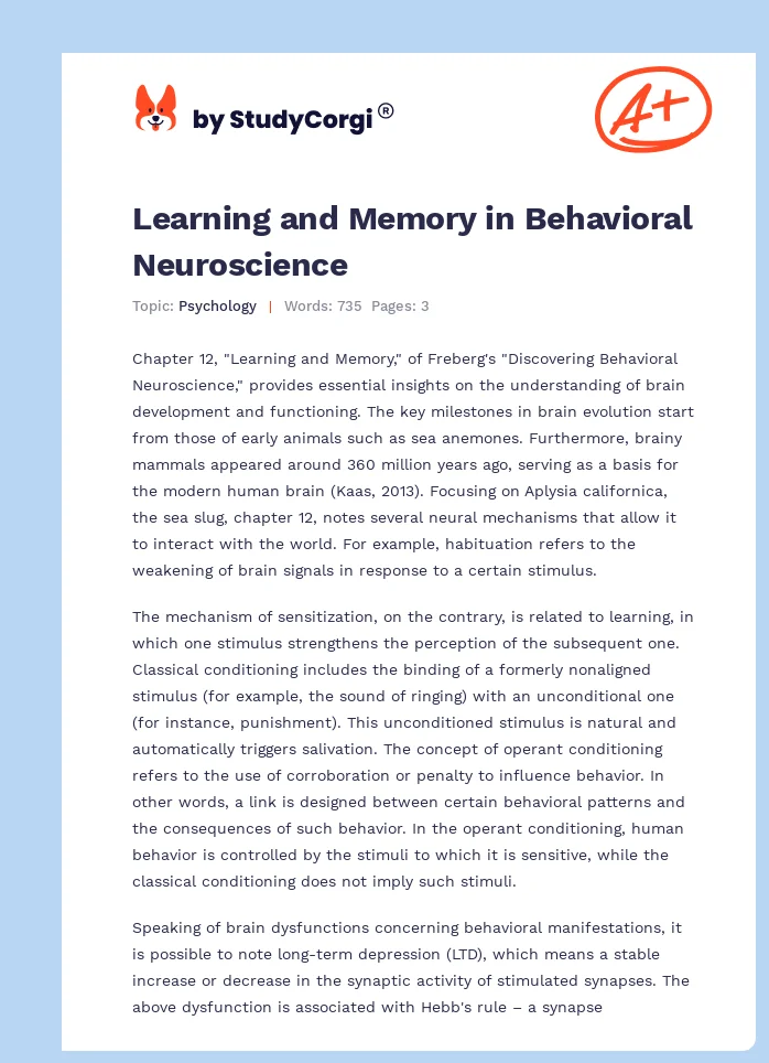 Learning and Memory in Behavioral Neuroscience. Page 1