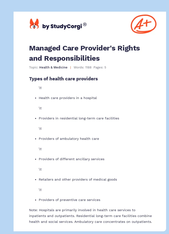 Managed Care Provider's Rights and Responsibilities. Page 1
