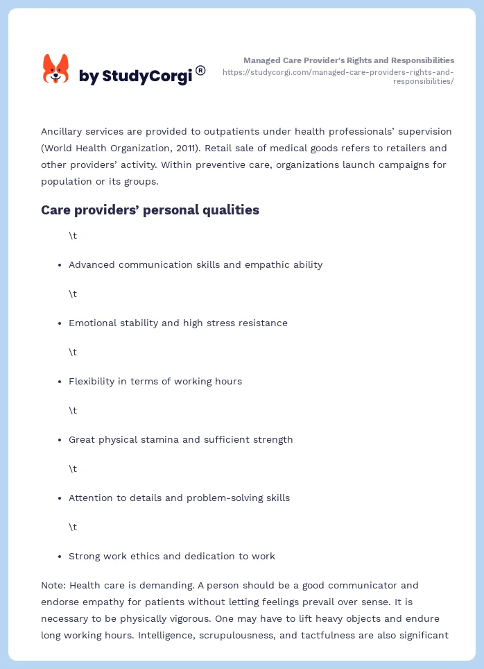 Managed Care Provider's Rights and Responsibilities. Page 2