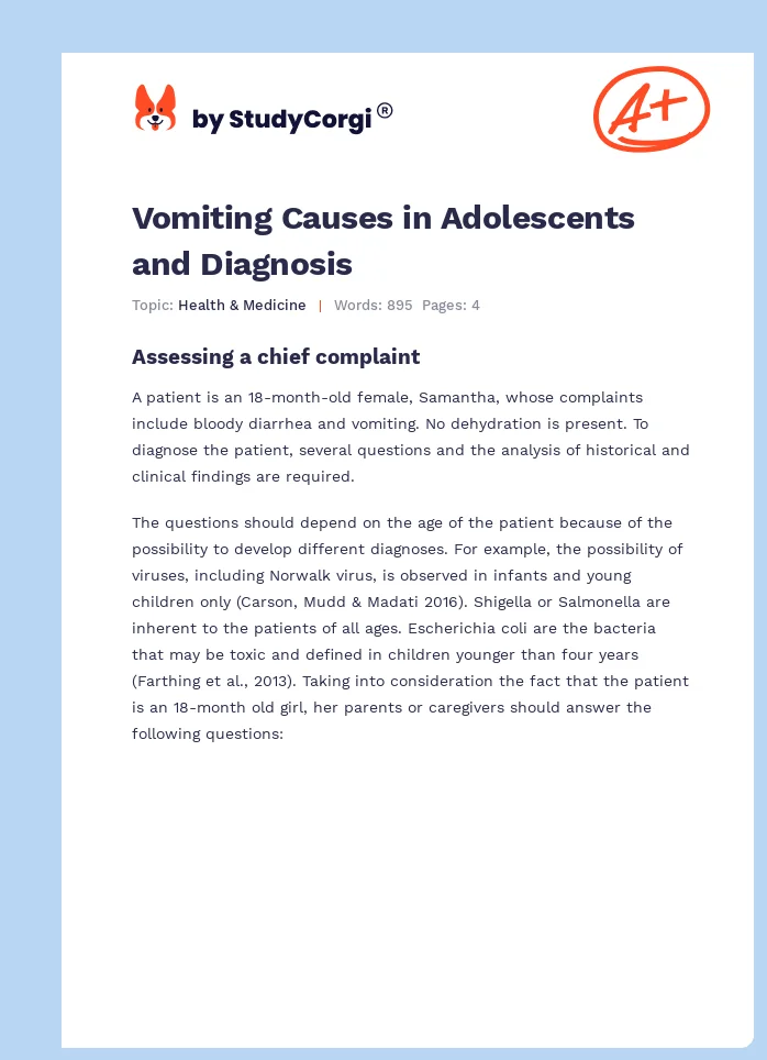 Vomiting Causes in Adolescents and Diagnosis. Page 1