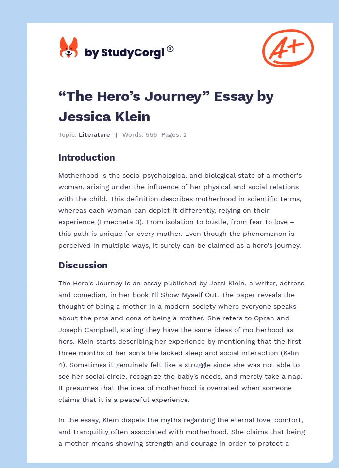 “The Hero’s Journey” Essay by Jessica Klein. Page 1