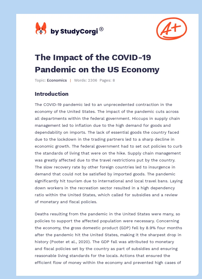 The Impact of the COVID-19 Pandemic on the US Economy. Page 1