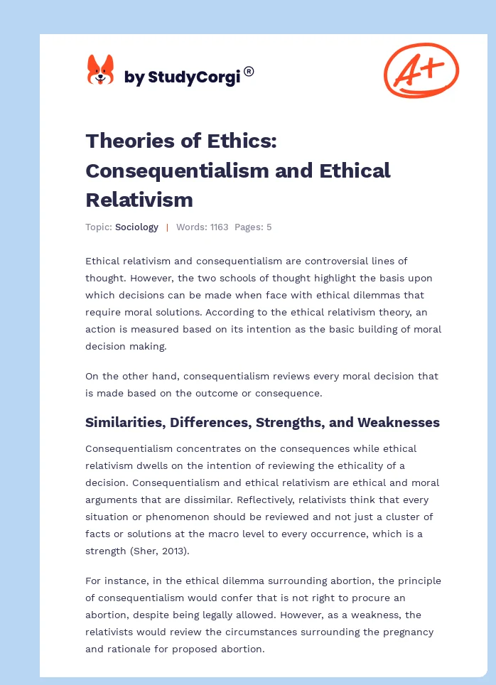 Theories of Ethics: Consequentialism and Ethical Relativism. Page 1