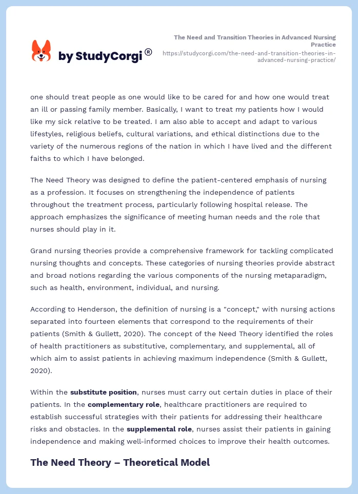 The Need and Transition Theories in Advanced Nursing Practice. Page 2