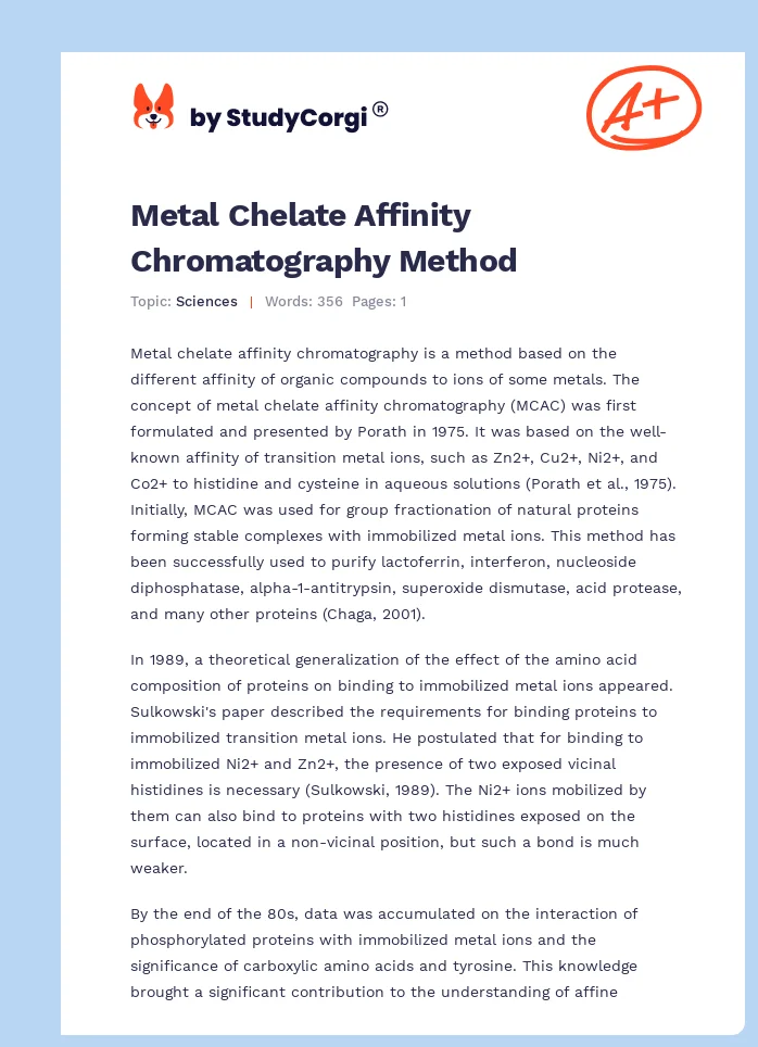 Metal Chelate Affinity Chromatography Method. Page 1