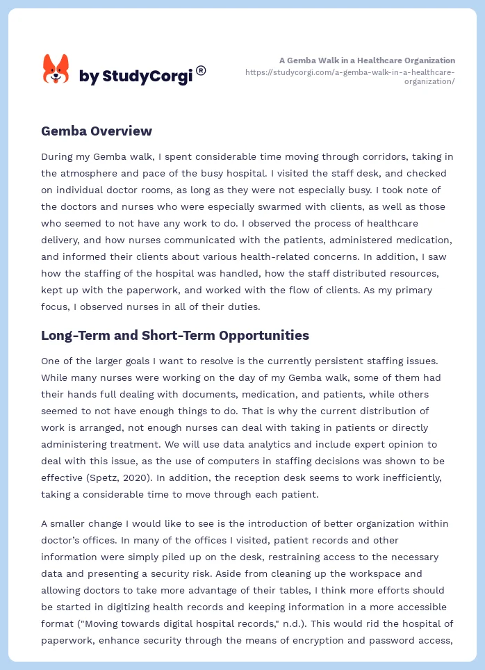 A Gemba Walk in a Healthcare Organization. Page 2
