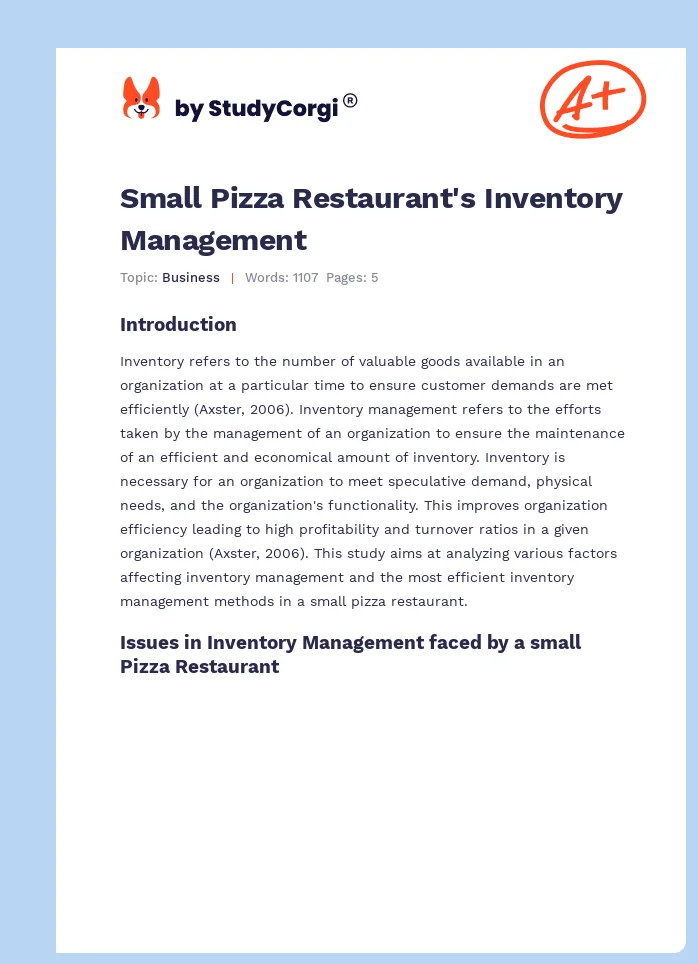 Small Pizza Restaurant's Inventory Management. Page 1