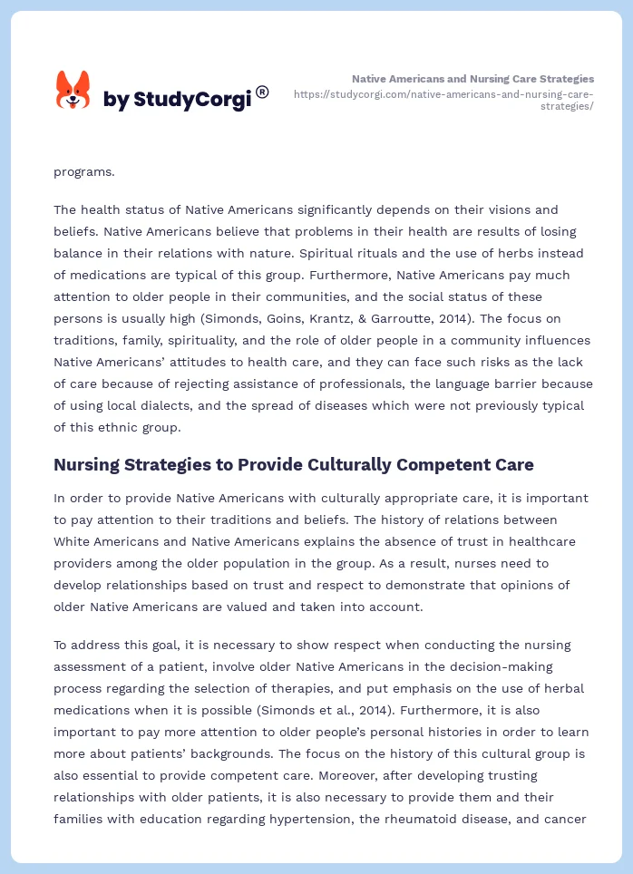 Native Americans and Nursing Care Strategies. Page 2