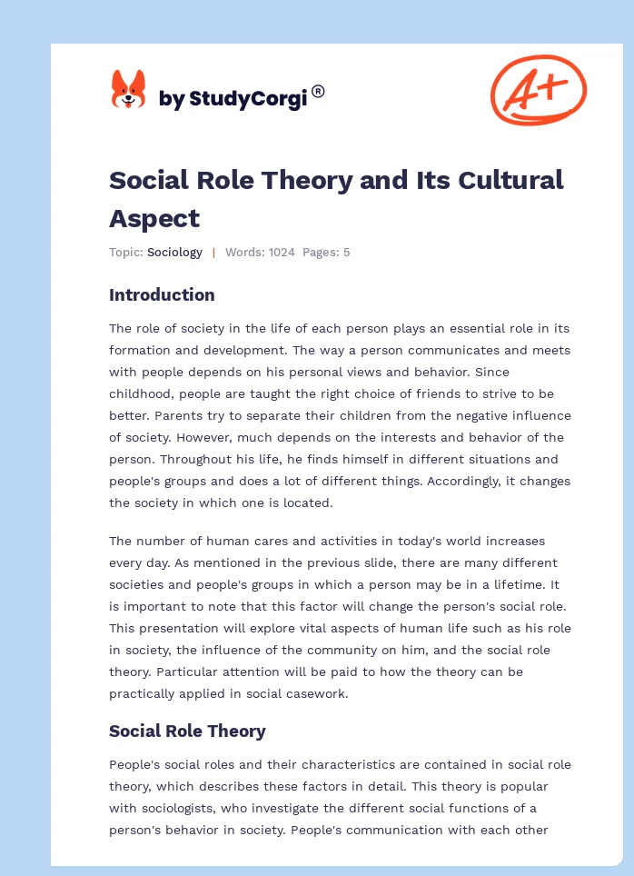 Social Role Theory and Its Cultural Aspect. Page 1